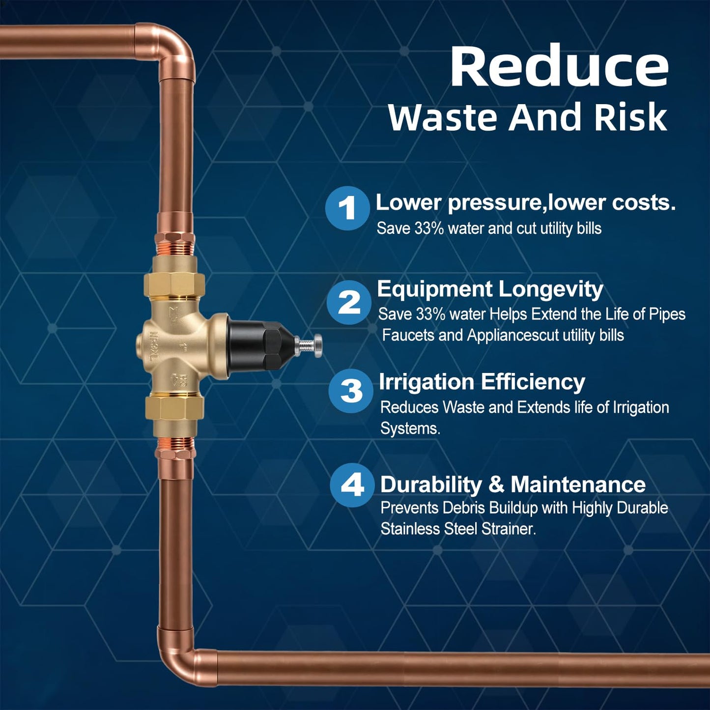Upgraded 1" Brass Pressure Reducing Valve，Water Pressure Regulator for home with Double Union FNPT Connection - Stainless Steel Strainer Screen (1 inch)