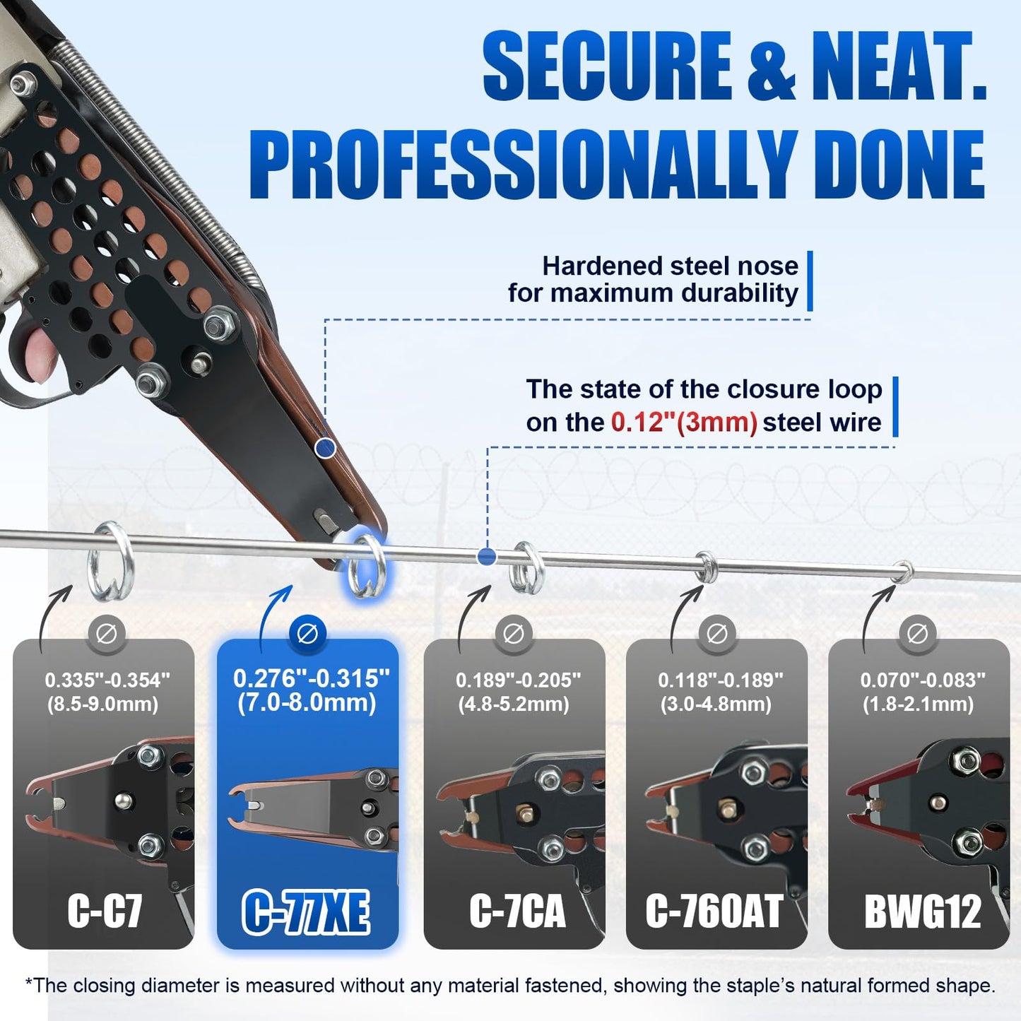 WOODPECKER C-77XE Air Hog Ring Gun with Extra Long Extended Nose, 15 Gauge, 3/4'' Crown, 8.0mm Closure Diameter, Pneumatic Hog Ring Plier Automatic C Ring Tool for Wire Cages, Car Seat