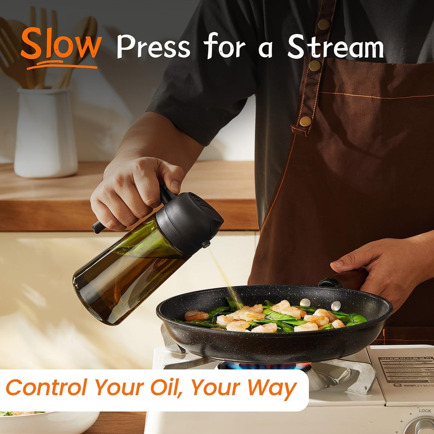 TrendPlain - Olive Oil Dispenser Bottle | 16oz/470ml Kitchen Gadget for Cooking & Air Fryer - Black