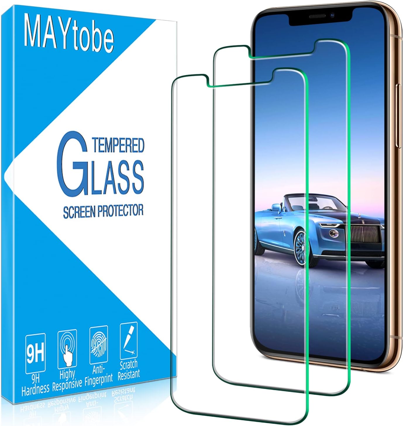 [2 Pack 11 9H MAYtobe Designed For iPhone Pro, iPhone XS, iPhone X Screen Protector Tempered Glass, Hardness, Anti