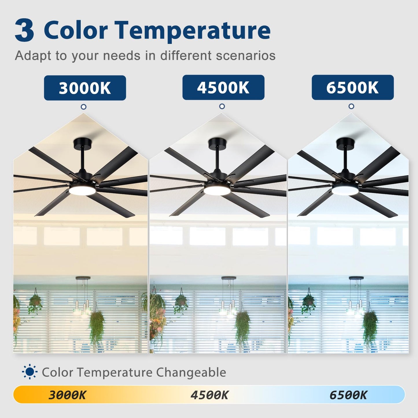 BvenuBigLite Large Ceiling Fan with Light: 100 Inch Outdoor Fan - Industrial Ceiling Fan with Remote for Shop Garage Patio Black