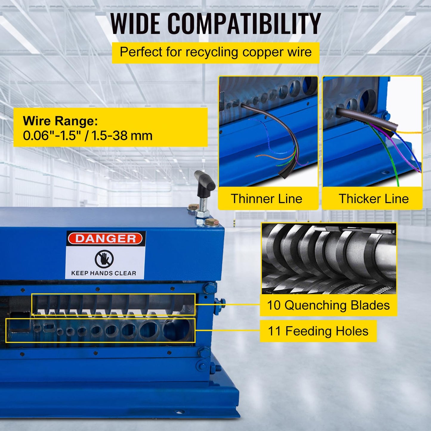 VEVOR Portable Wire Stripper, 0.06-1.5 in, Electric Wire Stripping Machine with 11 Channels, 10 Blades, Wire Stripping Machine, Speeds Up to 75 ft/min, Adjustable Screw, for Efficient Copper Recycling