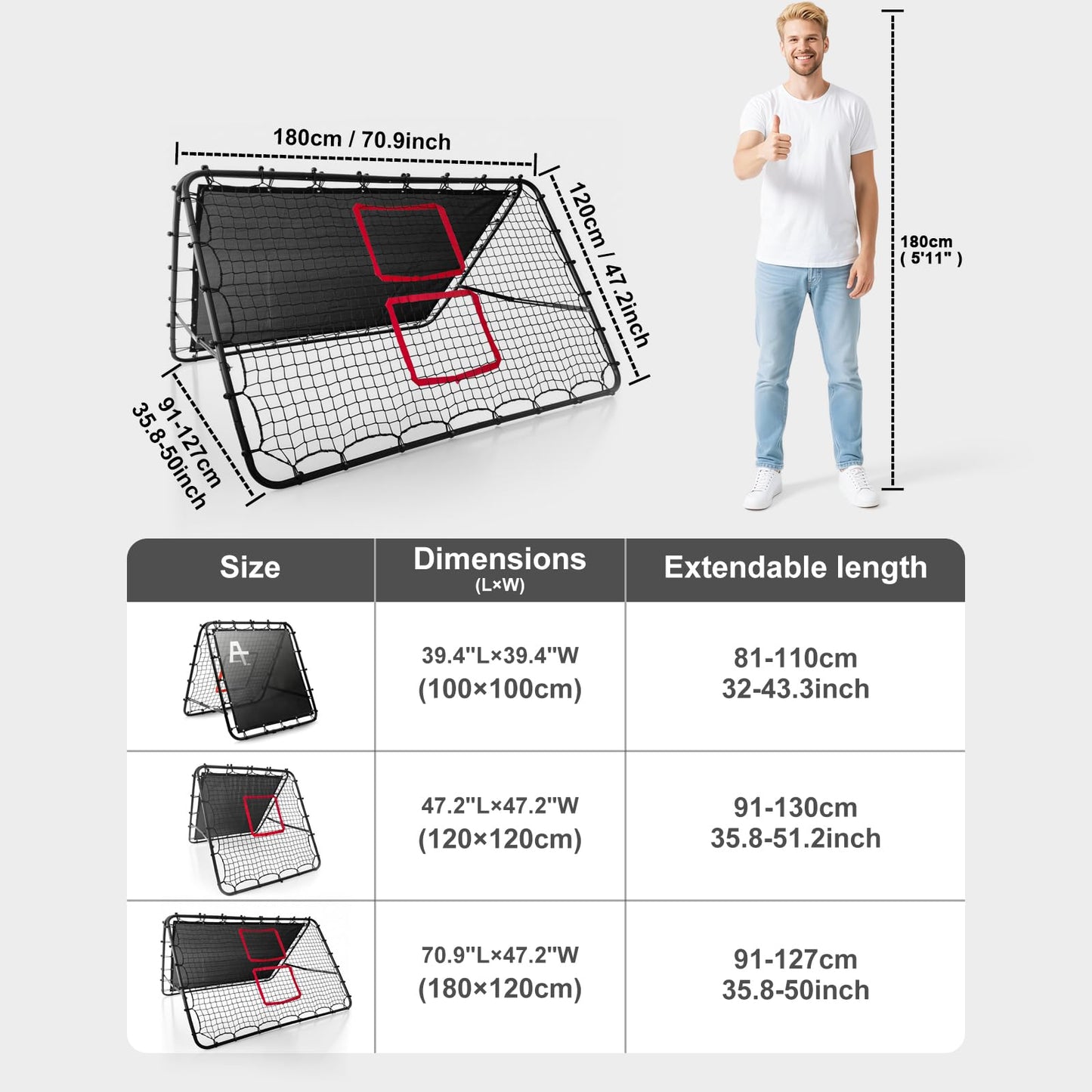 Amazing Tour Adjustable Soccer Rebound Net | Double-Angle Soccer Trainer with Steel Frame | Portable Folding Rebounder for Passing & Shooting Practice | Outdoor Sports Equipment for Youth & Adult