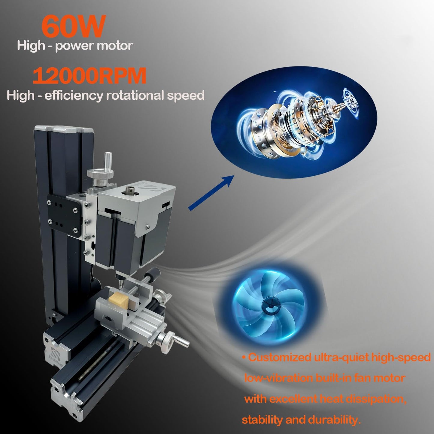 EssSthmy 60W 12000RPM High-power Mini Metal Milling Machine,High-Precision Milling Machine For Metal/Wood, DIY Tools For Woodworking