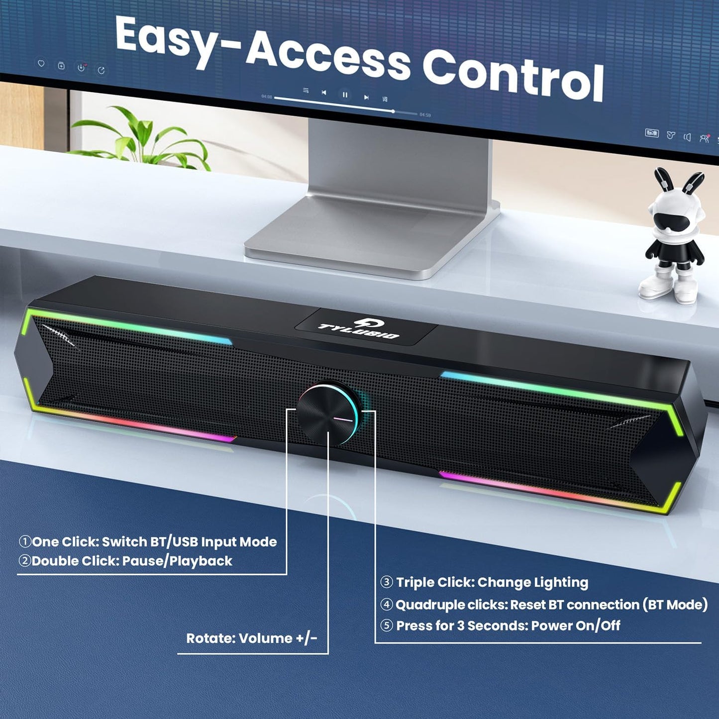 Tylubio Computer Speakers for Pc Desktop with Clear Sound, Flowing LED PC Speaker for Computer Desktop Laptop Monitor