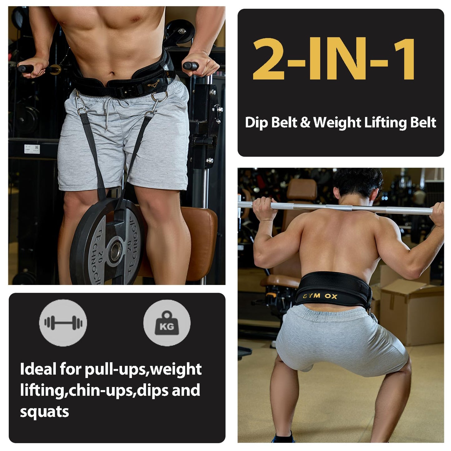 2-in-1 Weightlifting & Dip Belt with Quick-Release Aluminum Buckle - Hybrid Squat Belt for Core Support & Weighted Pull Up Belt with High-Strength Strap - Heavy Duty Neoprene Gym Belt for Men & Women(Black, Medium)