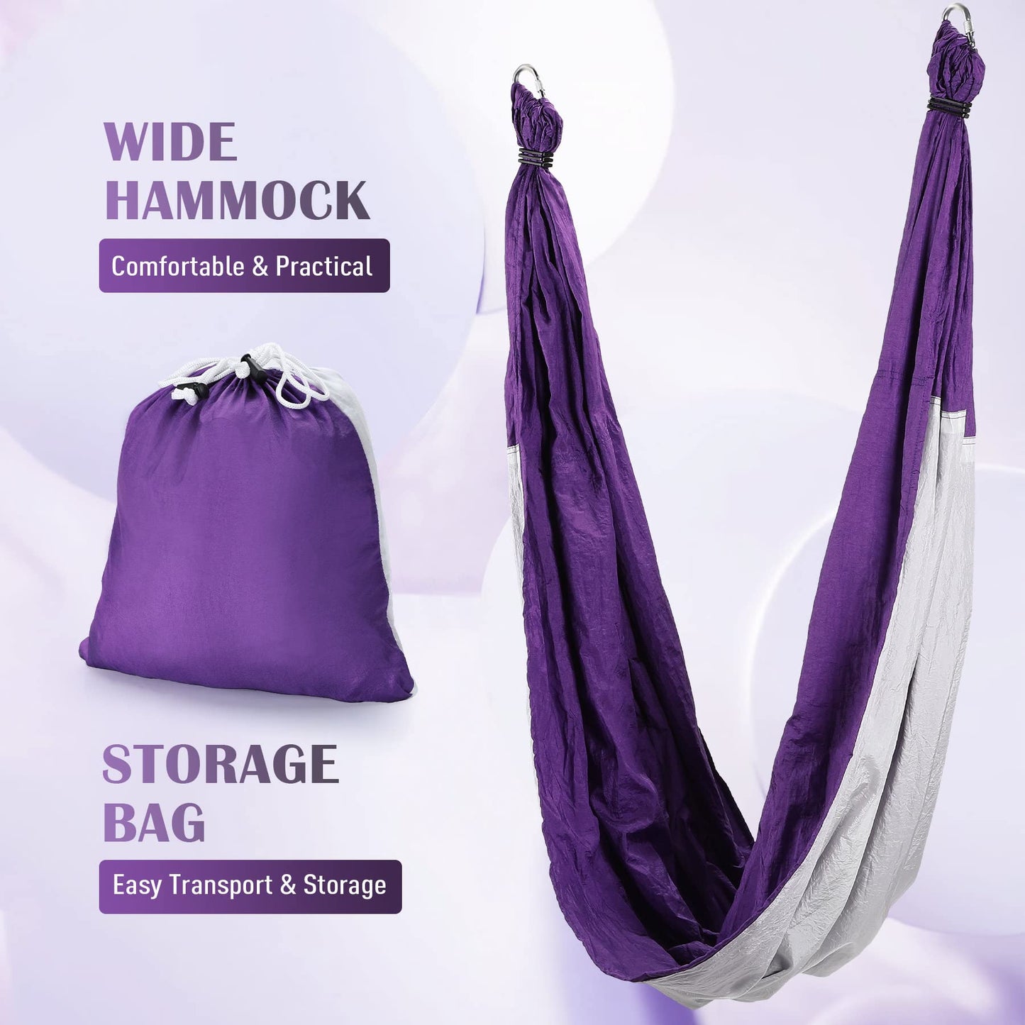 ZELUS Aerial Yoga Swing Sling Strong Yoga Hammock Kit Set Trapeze Inversion Equipment Include 2 Extensions Straps and Ceiling Mounting Kit(Purple)