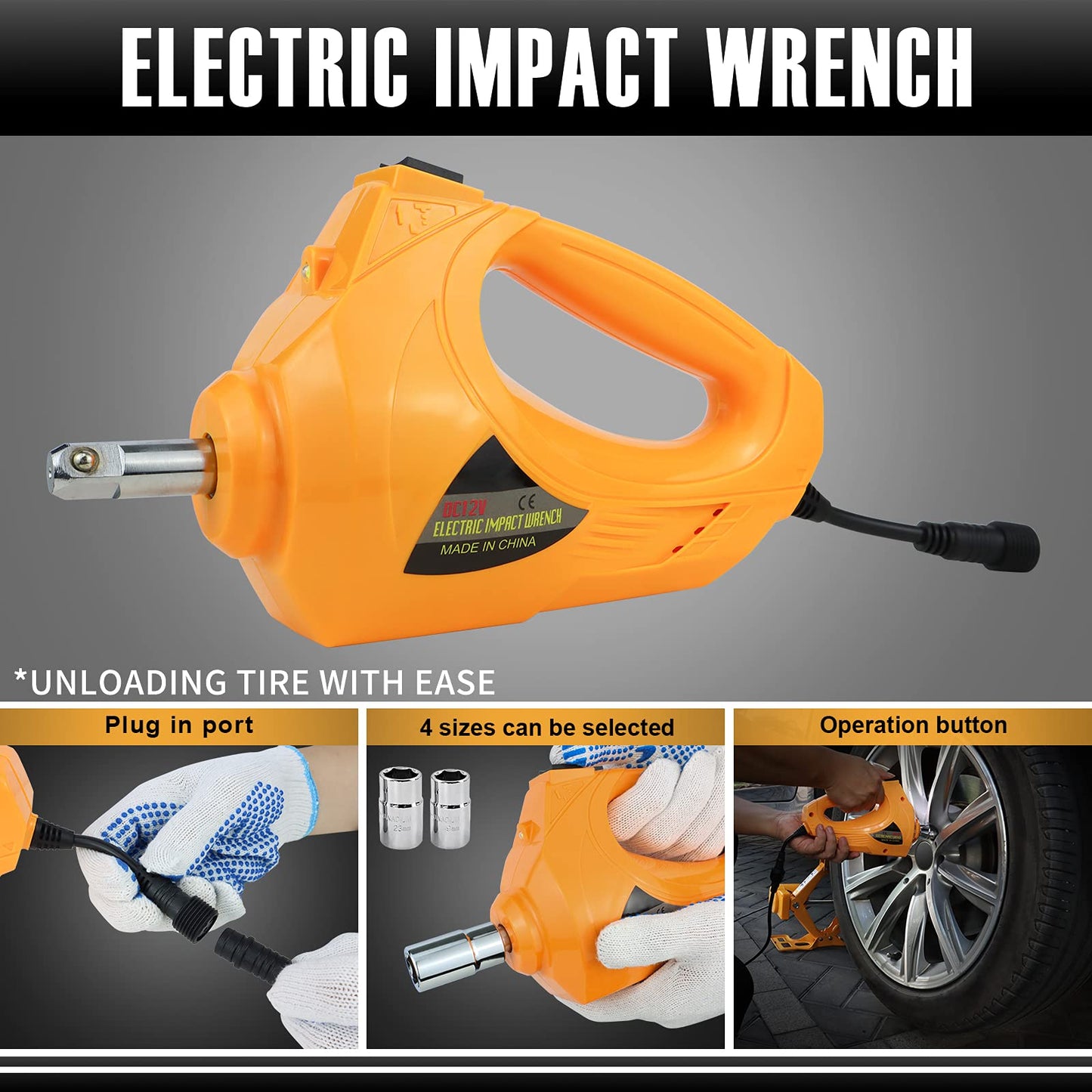 E-HEELP Electric Car Jack 3T Scissor Floor Jack Set 12V Automatic Vehicle Lift Kit with Impact Wrench & Inflator for Sedans(Lifting rang: 4.72~14.57 inch)