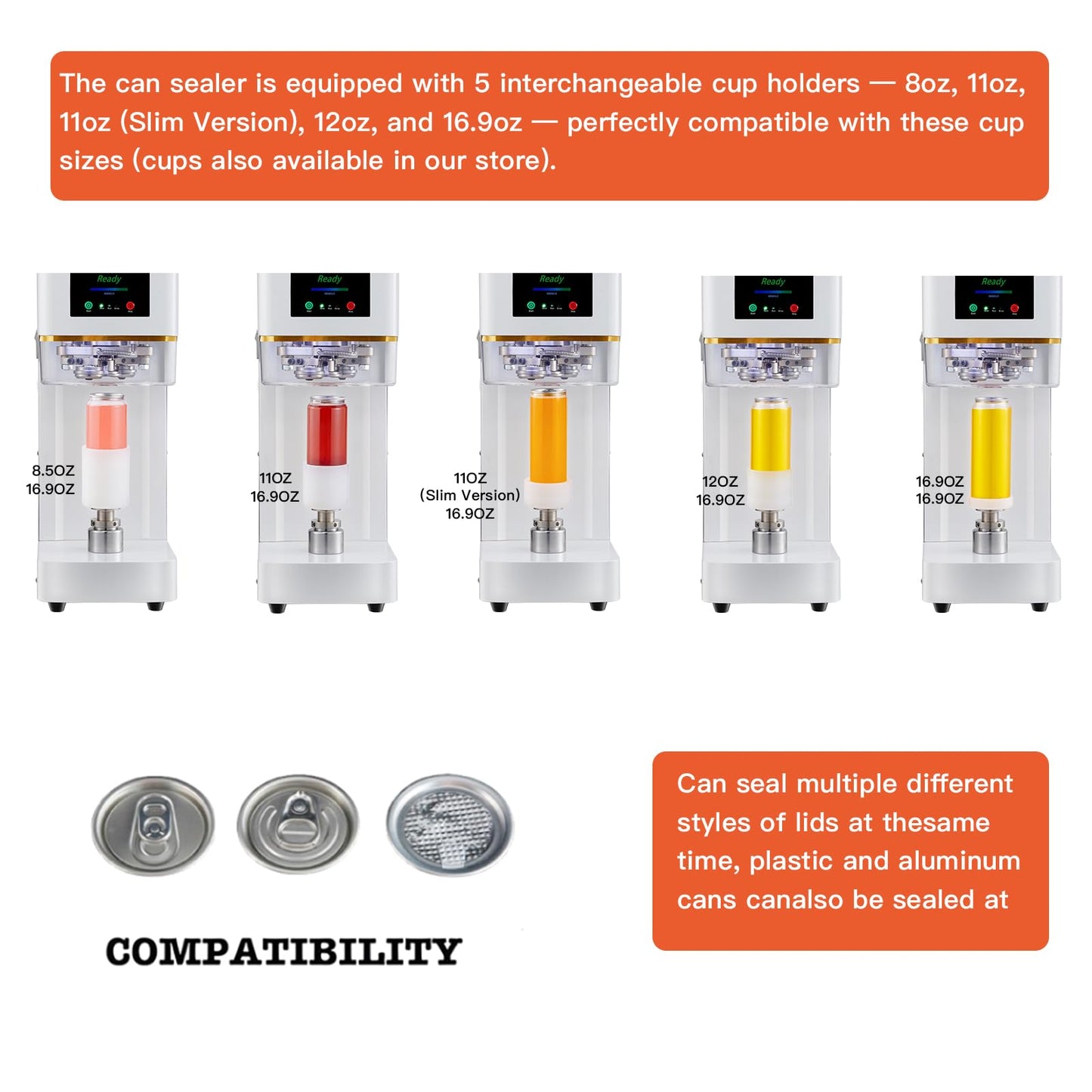 Commercial Soda Can Sealer - 2.4-6.7 inch Height Adjustable, Automatic Can Sealer for Aluminum and Plastic Cans - White