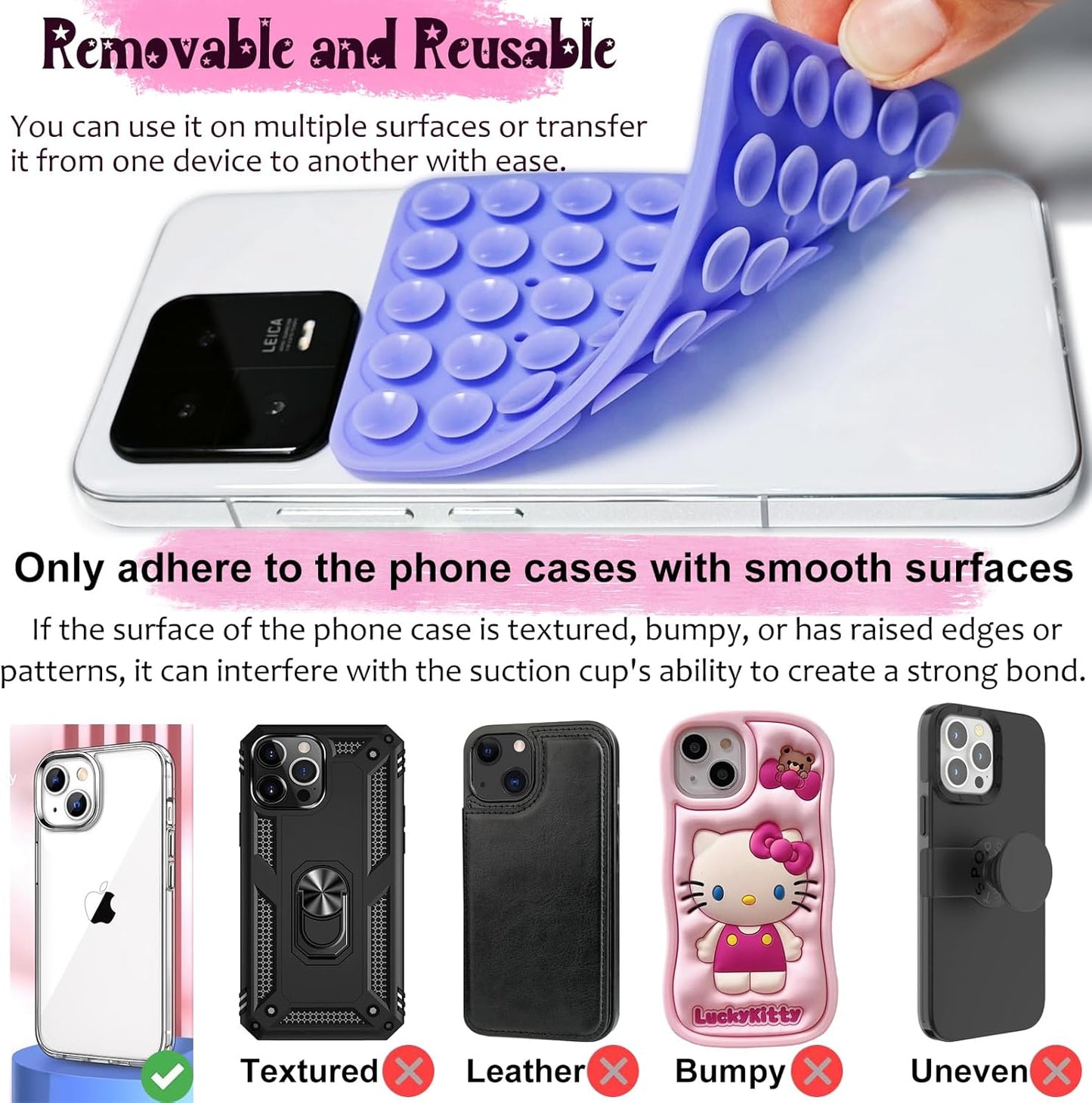 AZXYI 2 Pack Anteel Silicone Suction Cup Phone Case Mount Double Sided, Non Slip Phone Accessories for CellPhone