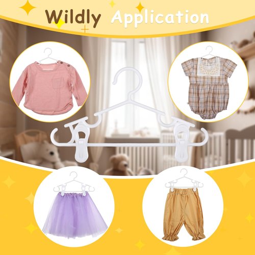 Hsei 5/10/40 Pack Baby Hangers with 10/20/80 Clips, Plastic Kids Pants Hangers for Nursery Closet Top and Bottom Clothes Hanger Set for Newborn Infant Toddler(30 Packs Total,White,10.6 Inch)