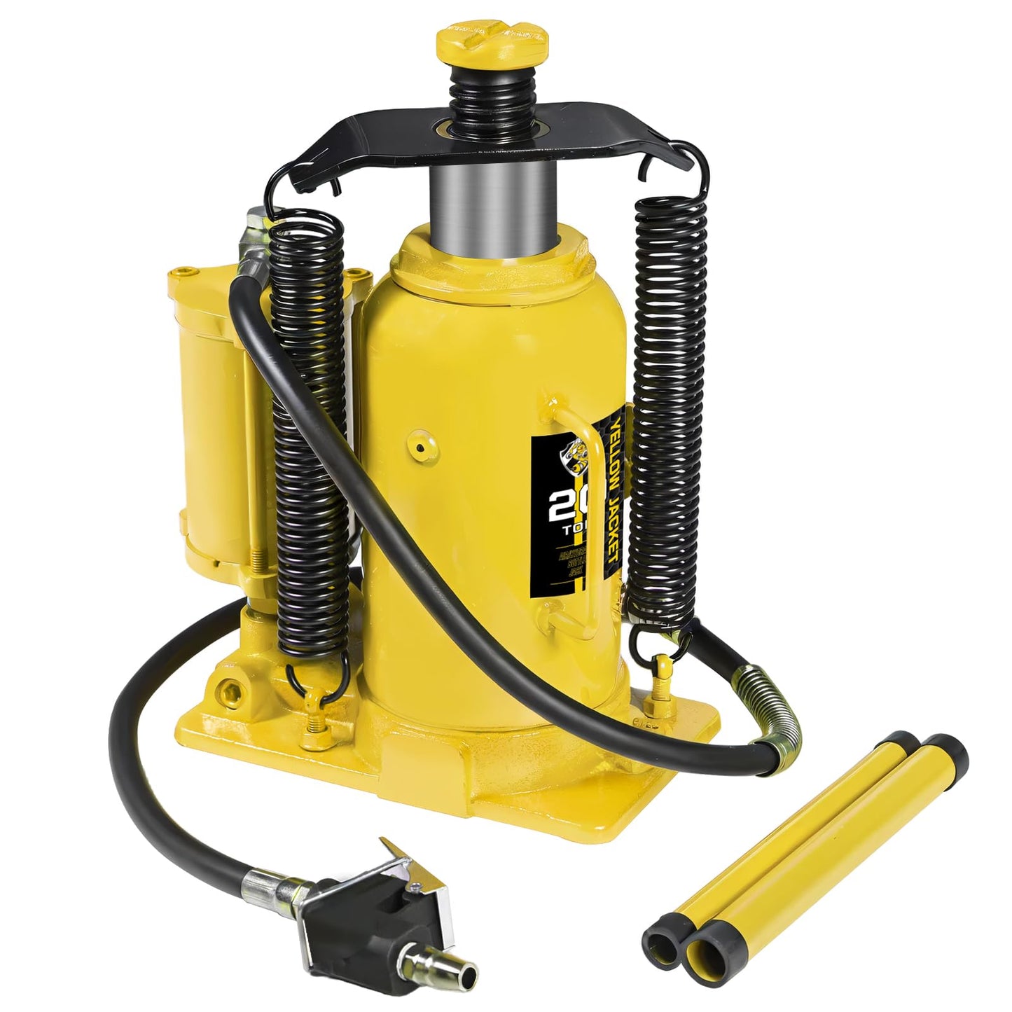 YELLOW JACKET 20 Ton Pneumatic Bottle Jack – Heavy-Duty Air/Hydraulic Lift for Trucks & Autos, Manual & Air Pump Operation, Yellow