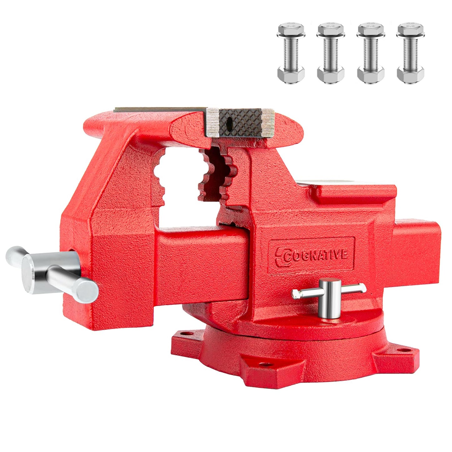 COGNATIVE 8" Heavy-Duty Bench Vise Ductile Iron Bench Vise with Strong 9900lbs Clamping Force 360° Swivel Bench Vice with Anvil, Red