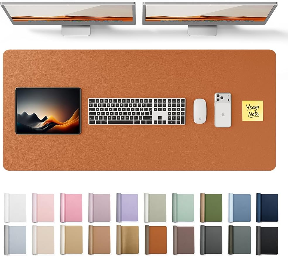 YSAGi Leather Desk Protector, Office Mat, Large Mouse Mat, Non-Slip PU Leather Blotter, Laptop Desk Pad, Waterproof Writing Pad for Office and Home (Brown, 47" x 17")
