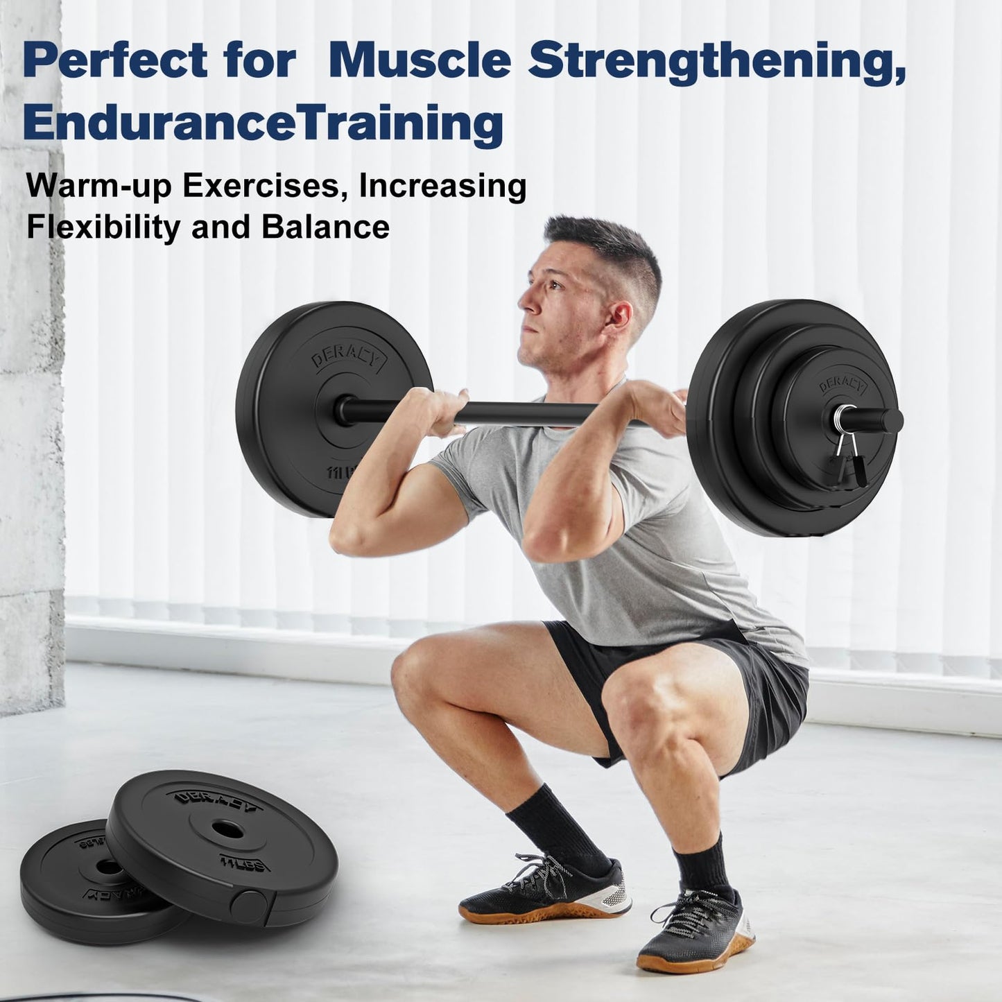 DERACY Barbell Weight Set, 43lbs Barbell Set Adjustable Olympic Weights, 6 Plates, 57.5 Inch Bar & Thick Foam Shoulder Pad, for Home Gym, Exercise, Lifting, Body Fitness, Workout to Build Muscle