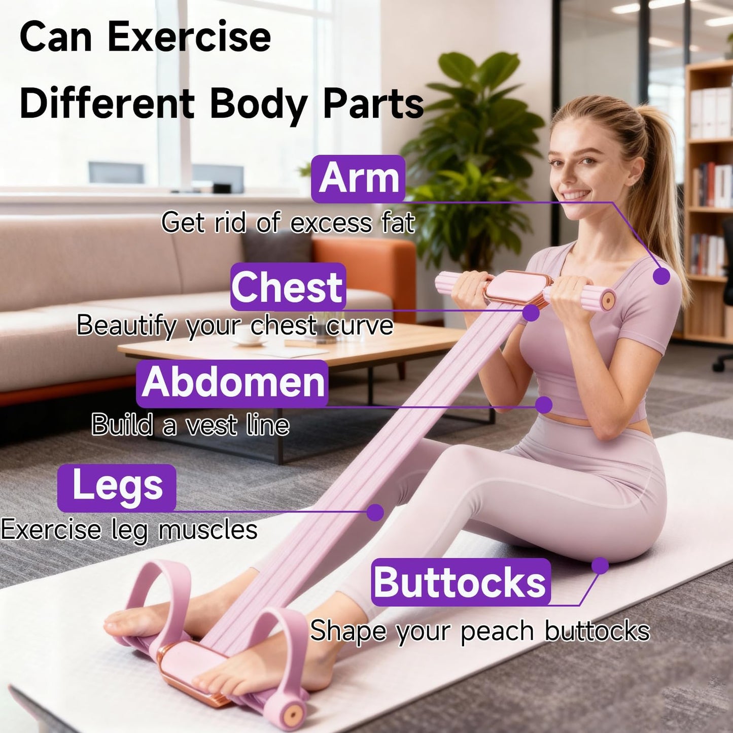 Foot Pedal Resistance Band - 3-Lvl Adjustable Multifunction Tension Rope, Solid Latex Tension Band Stirrup Puller, Suitable for Slimming, Stretching, and Rehabilitation Exercises (Pink)