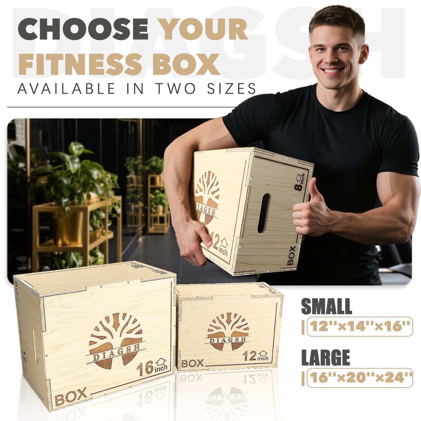 Plyo Box - 3-in-1 Wood Plyometric Jump Platform (16"x12"x8") for Home Gym Training - Ideal for Jumps, Squats & Conditioning-1 Piece