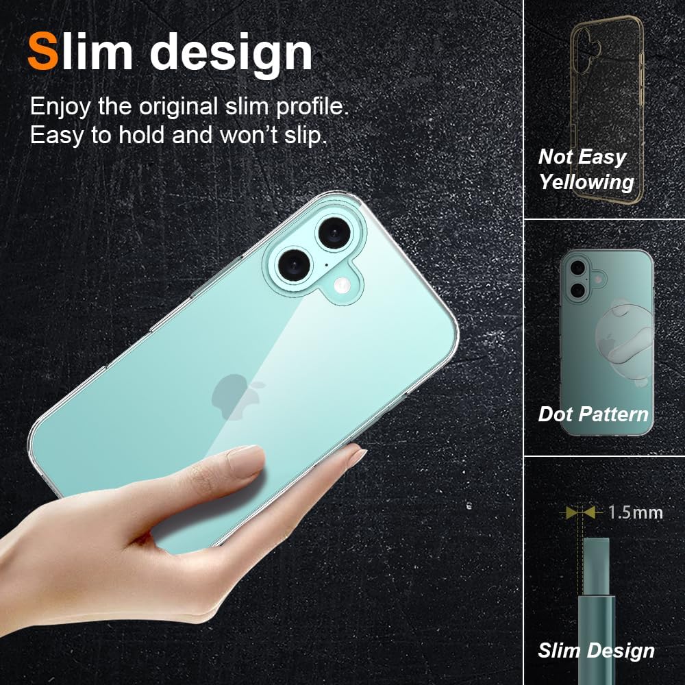 bokoo 16 16 Crystal Clear Compatible with iPhone Case.Soft Slim Fit Transparent Plastic TPU Protective Silicone Cover
