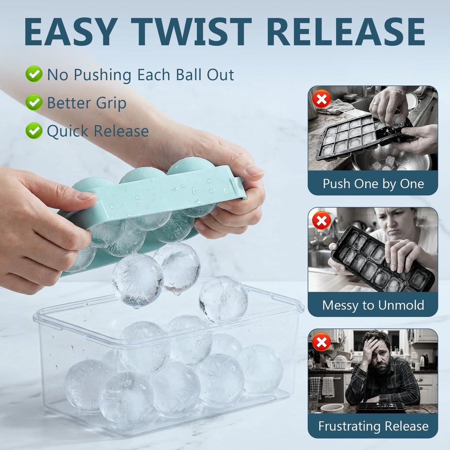 WIBIMEN Large Ice Cube Molds, Big Round Whiskey Ice Cube Trays for Freezer, Easy to Fill & Release, Whiskey Bourbon Cocktail(1.9In*6 Balls- Blue/2 Pack)
