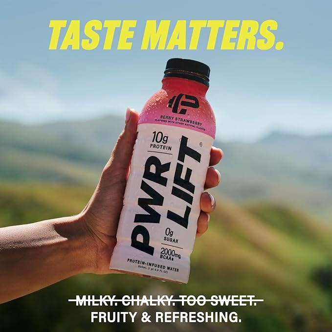 Whey Protein Water Sports Drink by PWR LIFT | Lemon Lime | Keto, Vitamin B, Electrolytes, Zero Sugar | Post-Workout Energy Beverage | 16.9 Fl Oz (Pack of 12)