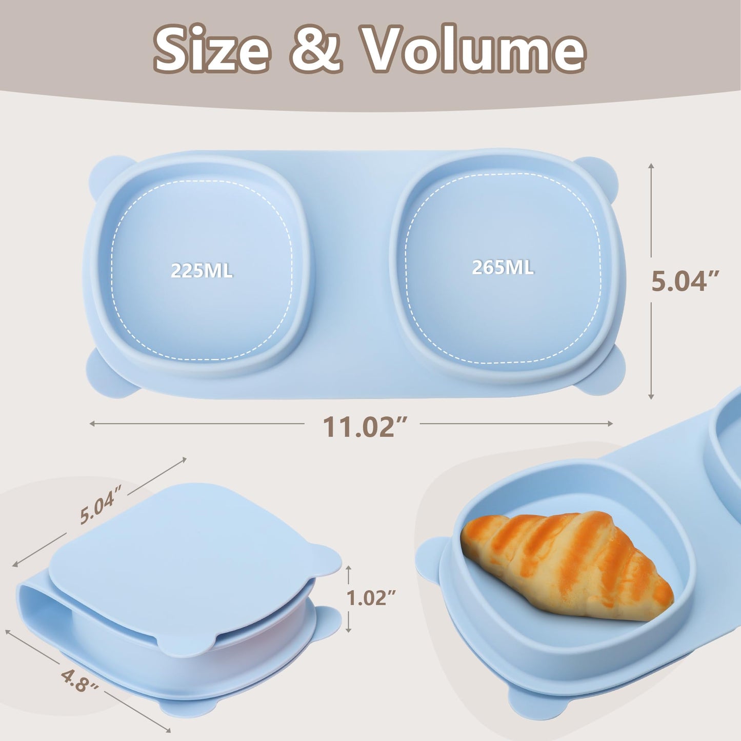 yahaa Baby Plates with Suction with Forks and Spoons, Foldable Silicone Toddler Plates, Baby Travel Essential, Microwave & Dishwasher Safe, Baby Blue