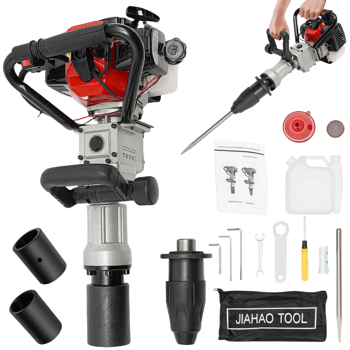 YIYIONCE 2-Stroke Gas Powered T Post Driver 32.7CC 1000W Gas Powered Pile Driver 2 In 1 Fence Post Driver with Air Cooled T Post Driver Hammer Drill with Conversion Head, Chisel & 2 Sleeves | US STOCK