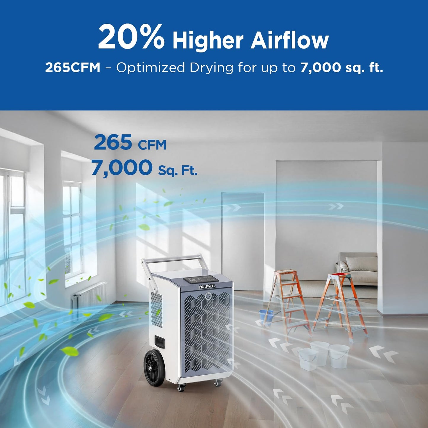 Moiswell 160 Pints Commercial Dehumidifier with Pump and Drain Hose for Basements, Heavy Duty Commercial Grade Dehumidifiers for Large Spaces, Warehouse, Industry Water Damage Unit, Auto Defrost