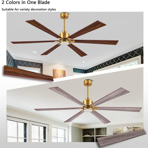 ducrew 72-Inch Ceiling Fan with Light and Remote Control, 6-Blade Wooden Fan for Large Rooms, Matte Gold Finish, Silent Reversible Motor