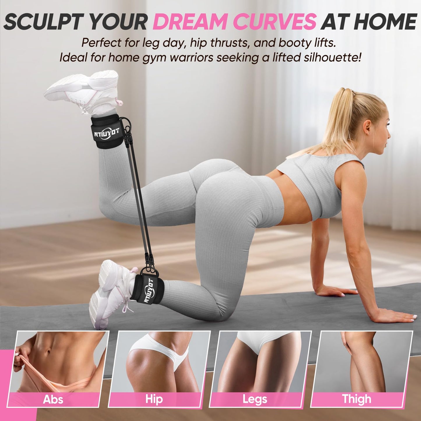 NTIUYOT Ankle Resistance Bands with Cuffs, Workout Sets for Women, Resistance Bands for Working Out, Resistance Band for Leg, Workout Equipment, Home Gym Exercise Bands for Butt Lift Leg Training