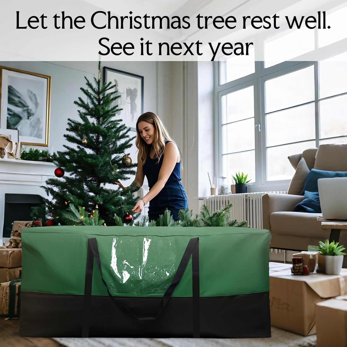 Skiennix Christmas Tree Storage Bag - Heavy Duty 600D Oxford Material for Up to 10 Ft Trees | Dampproof with Dual Zipper & Reinforced Handles