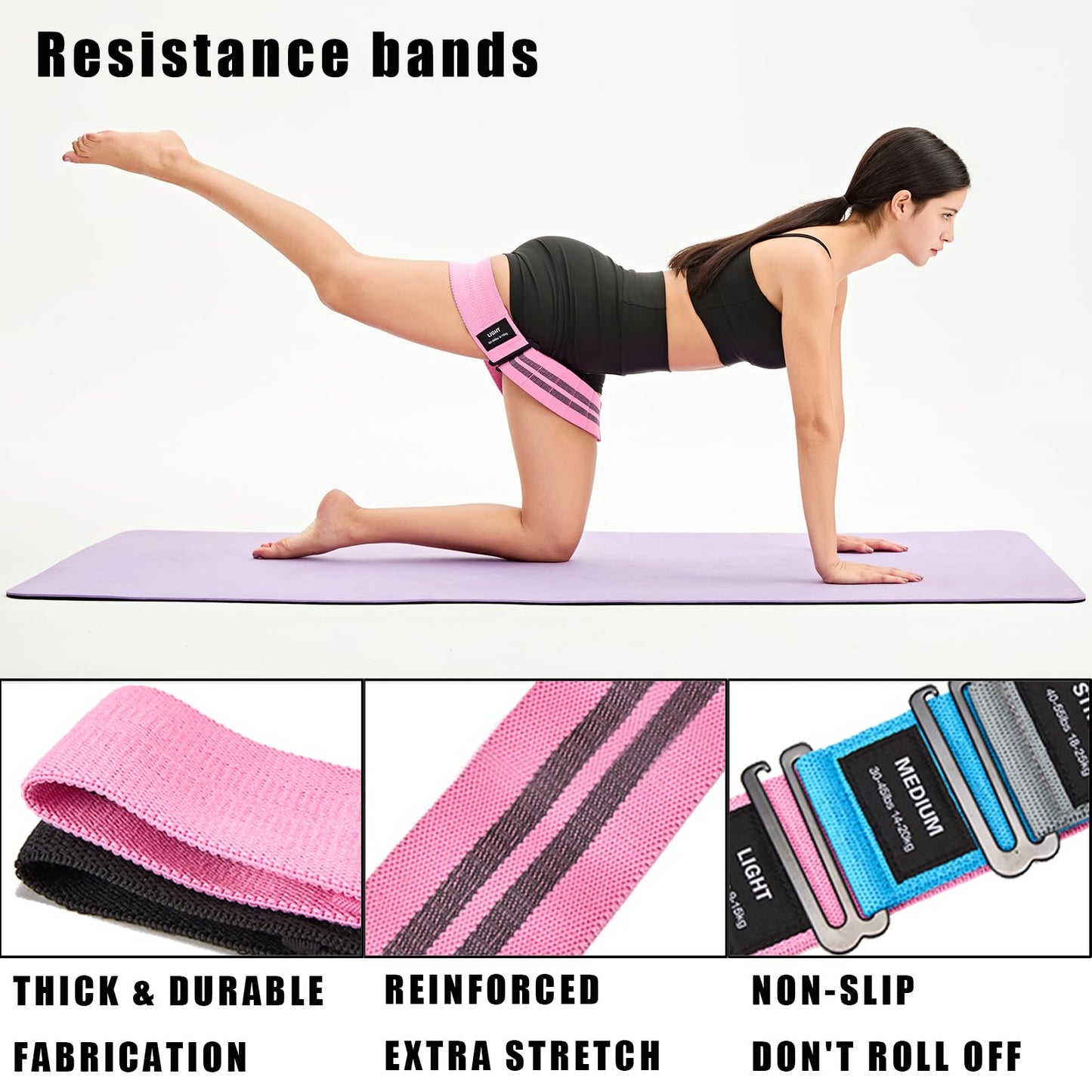 Adjustable Fabric Resistance Bands for Squats, Glutes & Legs – 5 Levels of Customizable Size, Width & Tension, Non-Slip Booty Bands for Men and Women, Pilates & Yoga Workouts