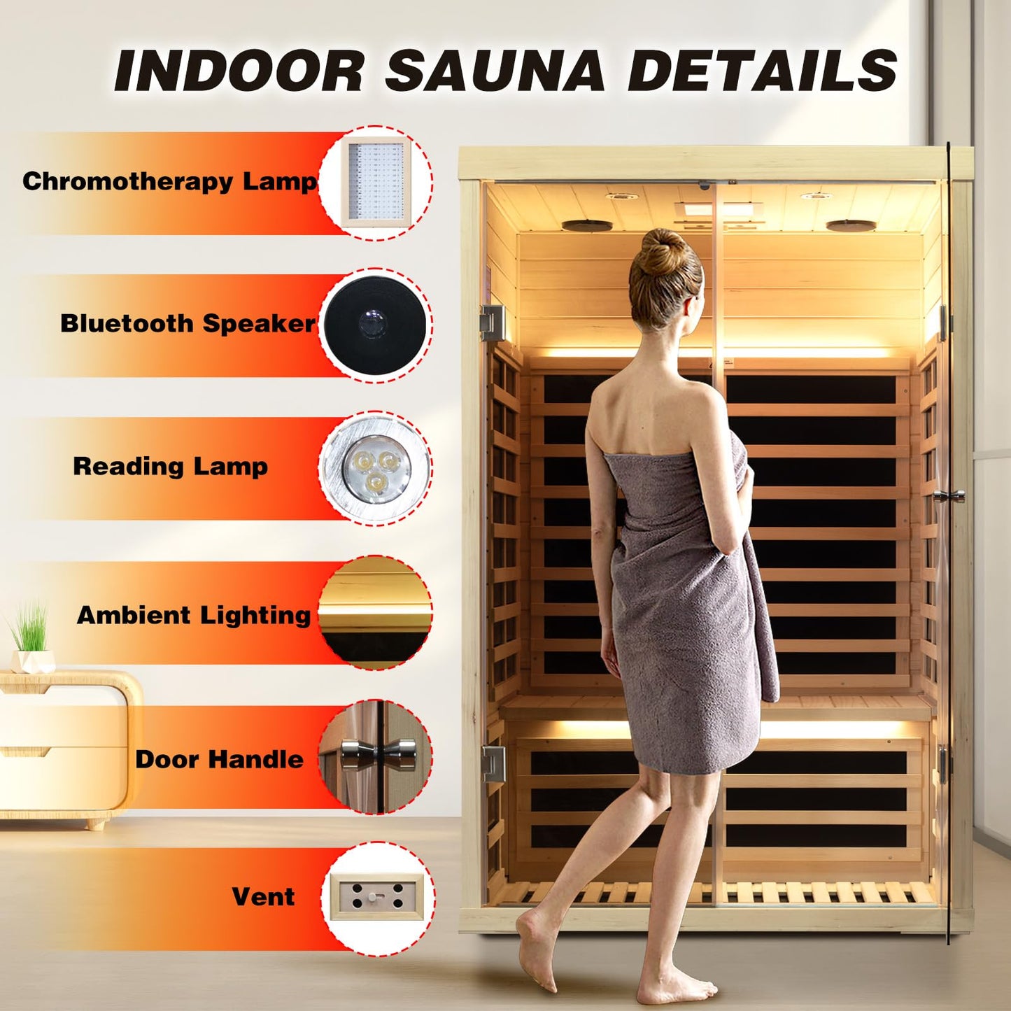 Smart Infrared Sauna 2 Person, 0-5mg Low Emf Far Infrared Sauna for Home, 1780w Indoor Sauna Room with APP & LCD Panel Control , Chromatherapy Light, Bluetooth Speaker, Insulation Cover, Reading Light