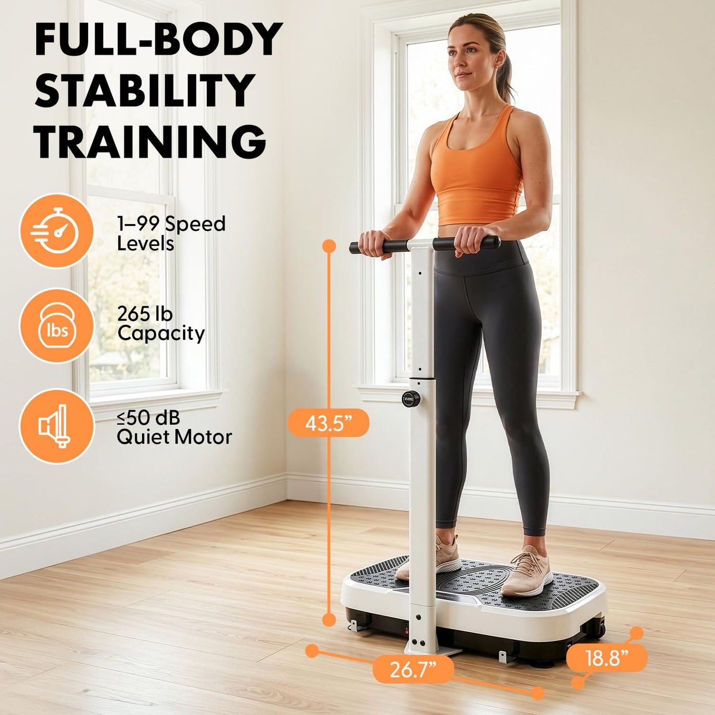 Hurtle Vibration Plate Exercise Machine, Portable Vibration Plate with Handles and 1-99 Speed Levels, 10 Preset Programs, Quiet Low-Impact Home Fitness Platform with Remote Control, White