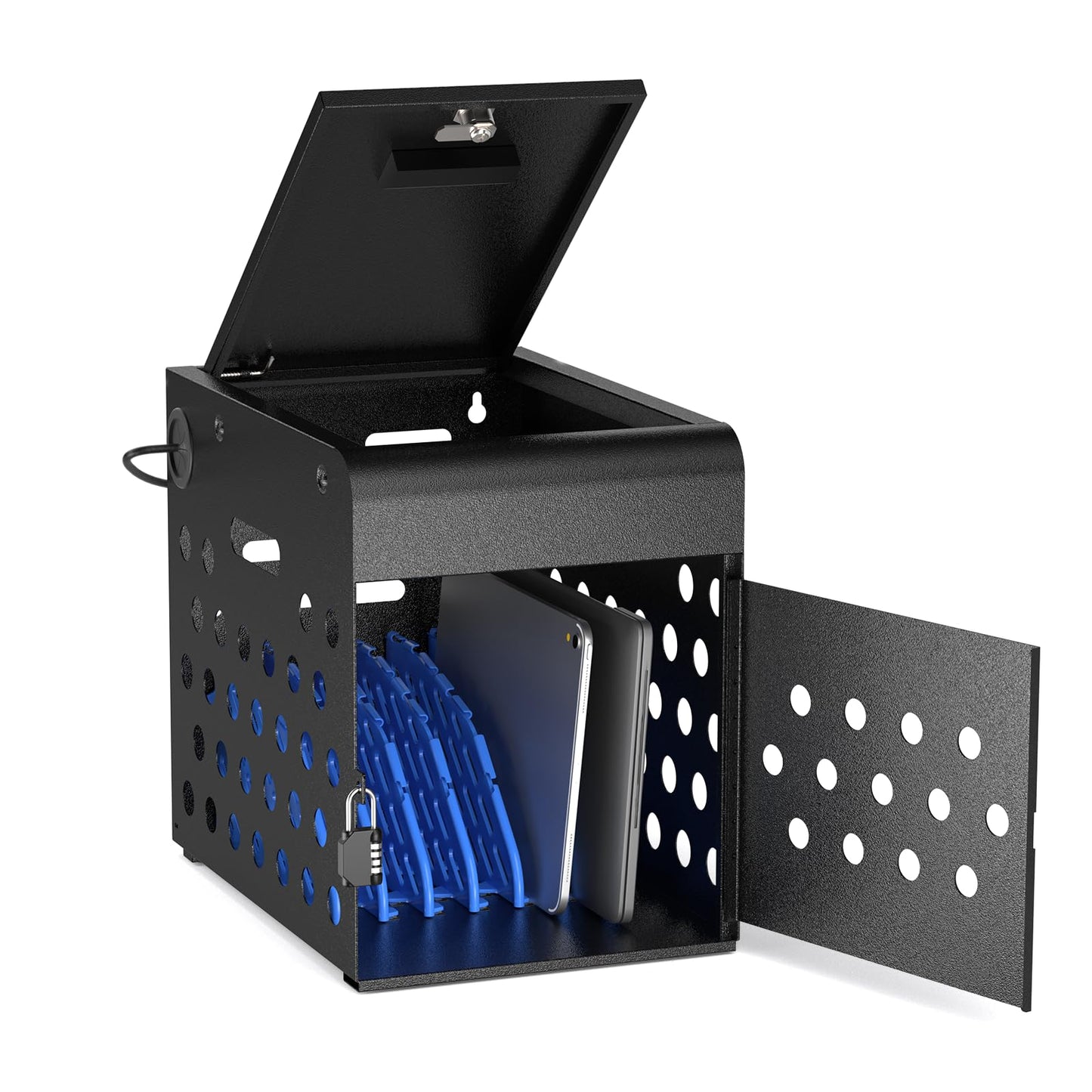 POCHAR 8-Device Chromebook Charging Cabinet for Classroom - Laptop Lock Box for iPad Tablet Fits 14" Screen - Portable Locking Charging Station for Schools, Offices, Hospitals (Black)