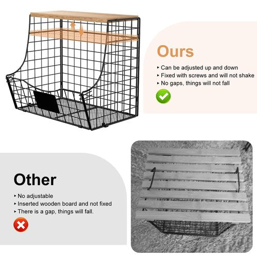 4 Pack Fruit Basket for Kitchen with Lid, Counter&Wall Mounted Hanging Fruit Basket, Potato and Onion Storage, Metal Wire Fruit and Vegetable Storage, Snack Organizer 11.81 * 8.66 * 10.63in