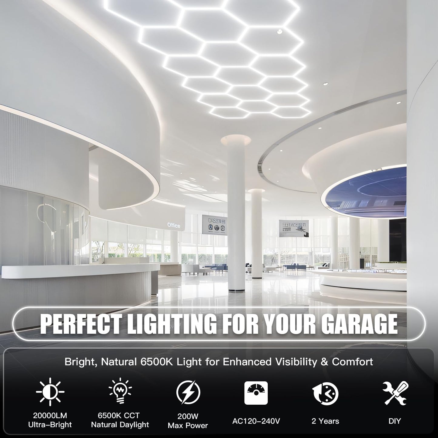 JTT Hexagon Garage Lights, 200W 20000LM 5 Grids 25Pack LED Garage Hexagon Lights, 6500K Super Bright Car Detailing Ceiling LED Shop Light for Warehouse Workshop Gym Basement Car Care Wash Room