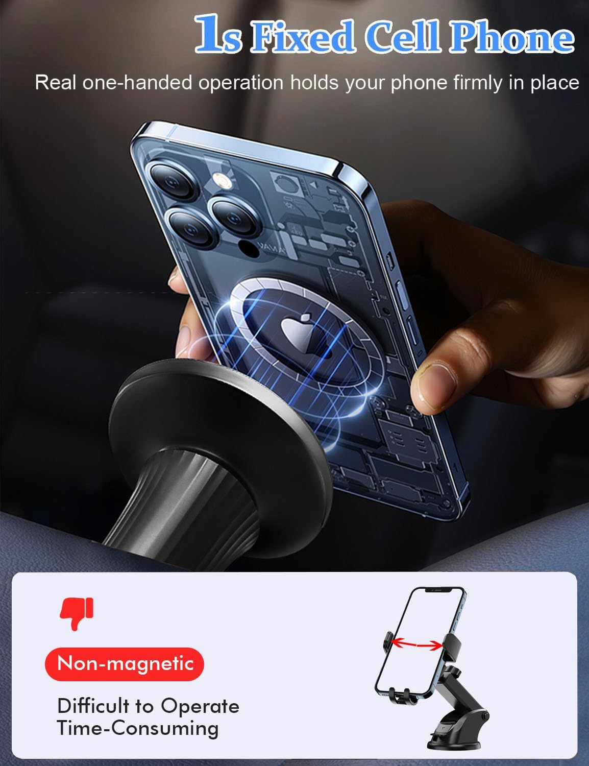 CLQ 360 16 15 14 13 4-7" Magnetic Phone Holder for Desk, for Magsafe Cell Phone Mount Clamp Clip, Rotating Adjustable