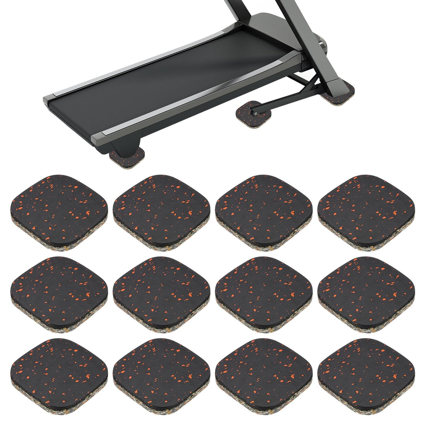 PATIKIL 12 Pcs Treadmill Mat Pads, 4x4x0.6 High Density Foam Anti Vibration Pad Sound Proof Floor Mat Exercise Equipment Mat for Carpet Protect Noise Reduction Home Gym, Orange