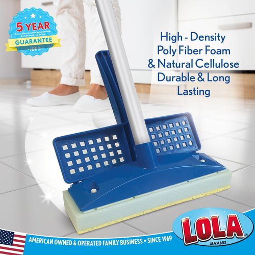 LOLA Squeeze Sponge Mop w/ Poly Foam & a Natural Cellulose Layer & 3 Replacement Heads / Refill Bundle, Absorbs & Wicks Moisture, Floor Cleaner