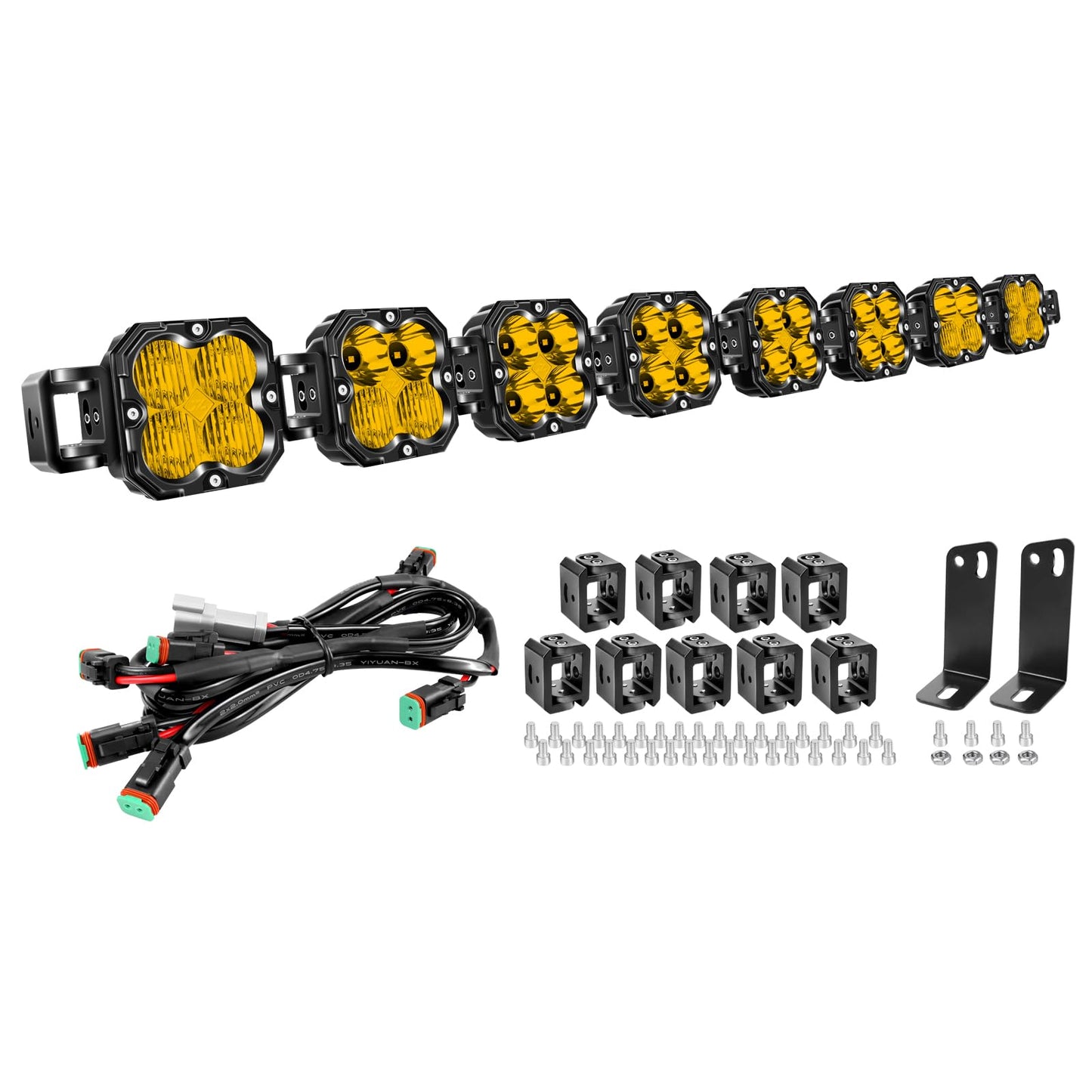 SKYWORLD 8 Pcs Yellow Cube LED Pod Light, 4 Inch 30W Spot Flood Combo Beam Work Lights,3530K Car Off-Road Driving Lamp for ATV, UTV, 4x4, Tractor,Truck,Motorcycle