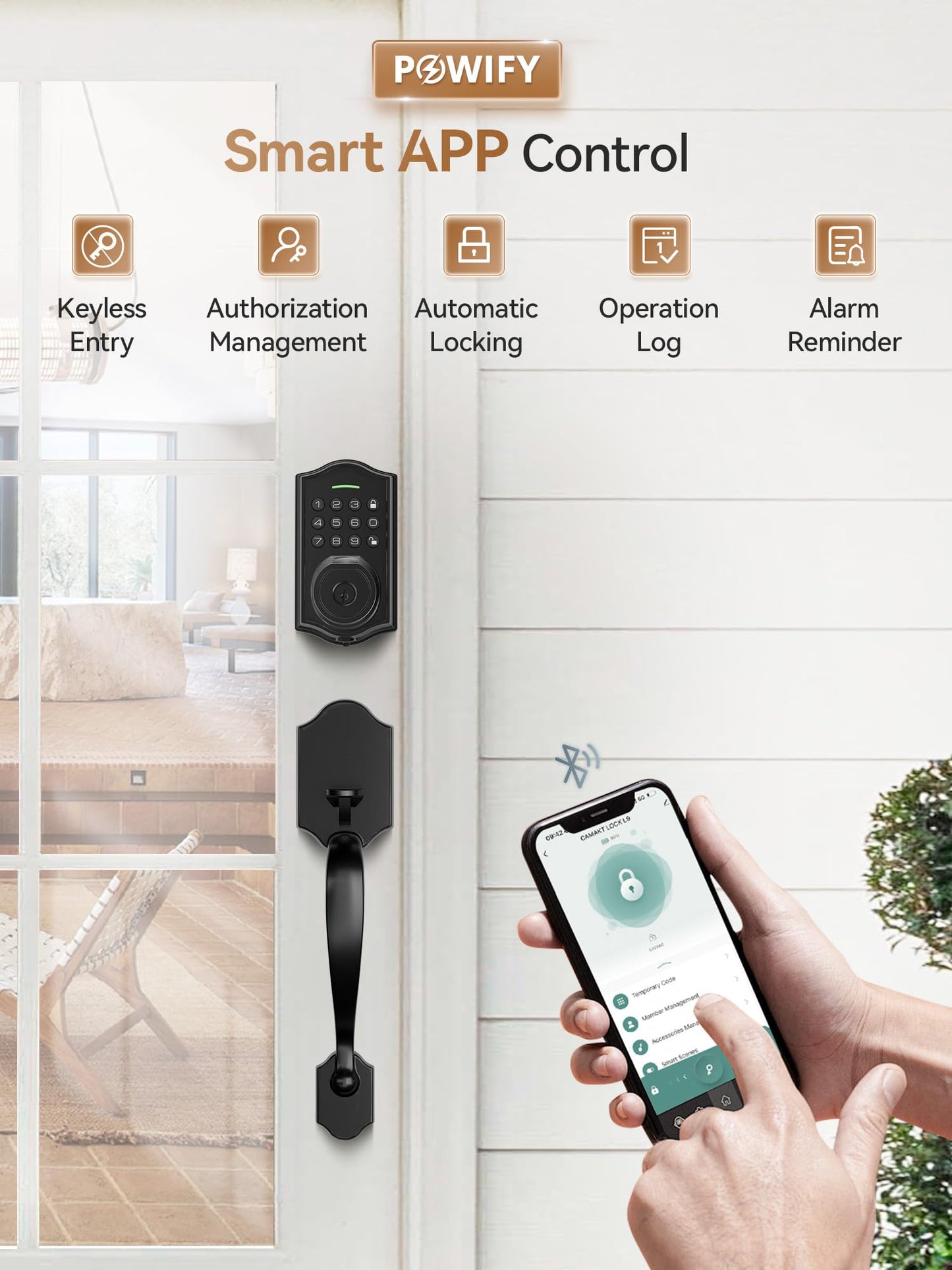 POWIFY Keyless Entry Door Lock with Handle,Fingerprint Smart Front Door Lock Set,APP Control, Electronic Keypad Deadbolt with Lever Handle, Anti-Peeping, Auto Lock, Easy Install, Black