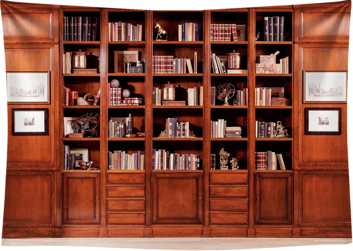 DULUDA 7x5 FT Brown Bookshelf Backdrop Library Modern Bookcase Office Backdrop Video Recording Internal Conference Room