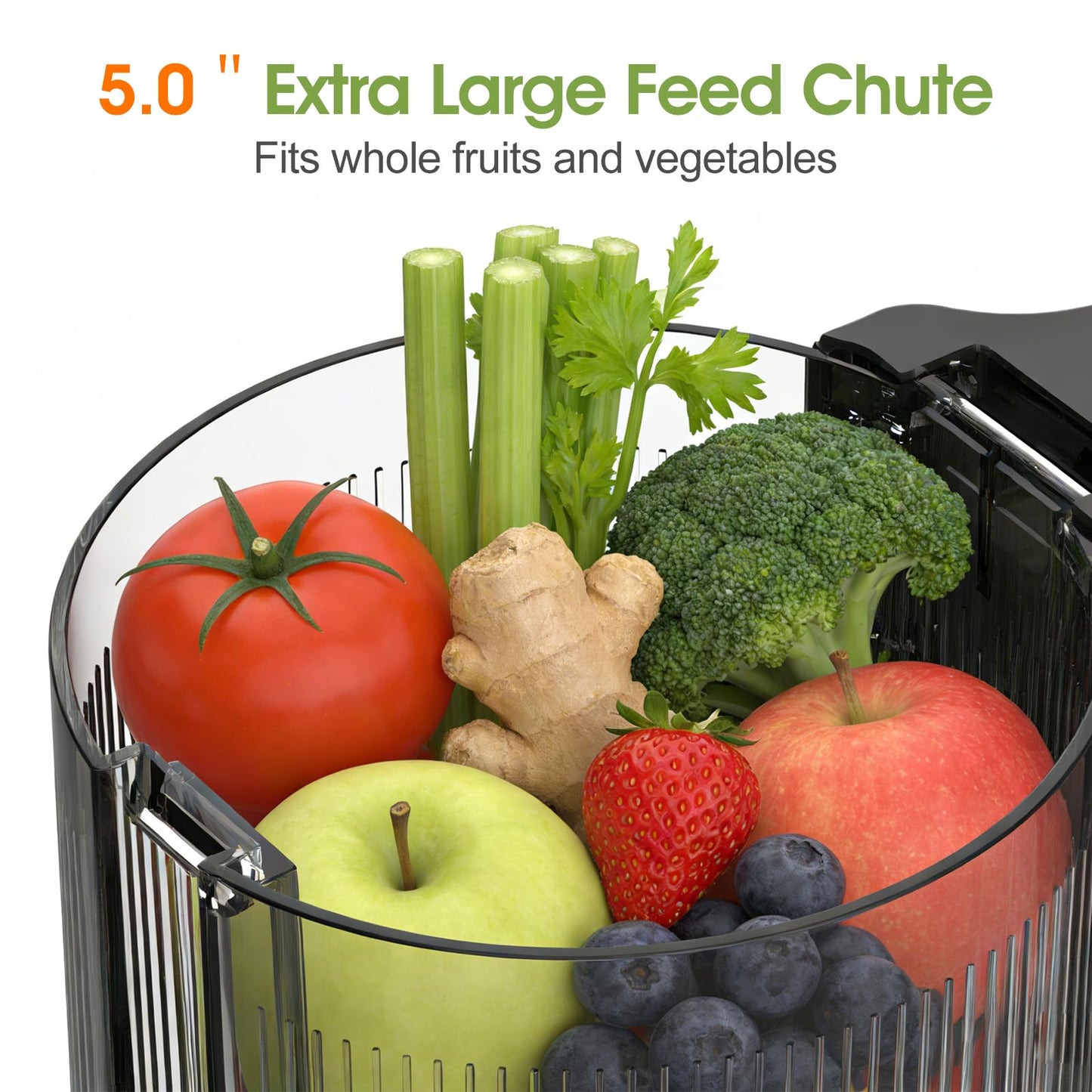 IWODTECH Cold Press Juicer,Stainless Steel Material,Juicer Machines with 5.0Inch Wide Feed Chute,Slow Masticating Juicer for Vegetables and Fruits with High Juice Yield,Large Auger,Easy to Clean