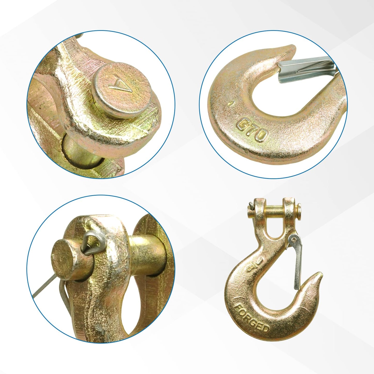 TBAPFS 2 Pack 3/8" Inch Clevis Grab Hooks G70 Steel Chain Slip Hook with Safety Latch 18000 Lbs Capacity Working with Towing and Chain