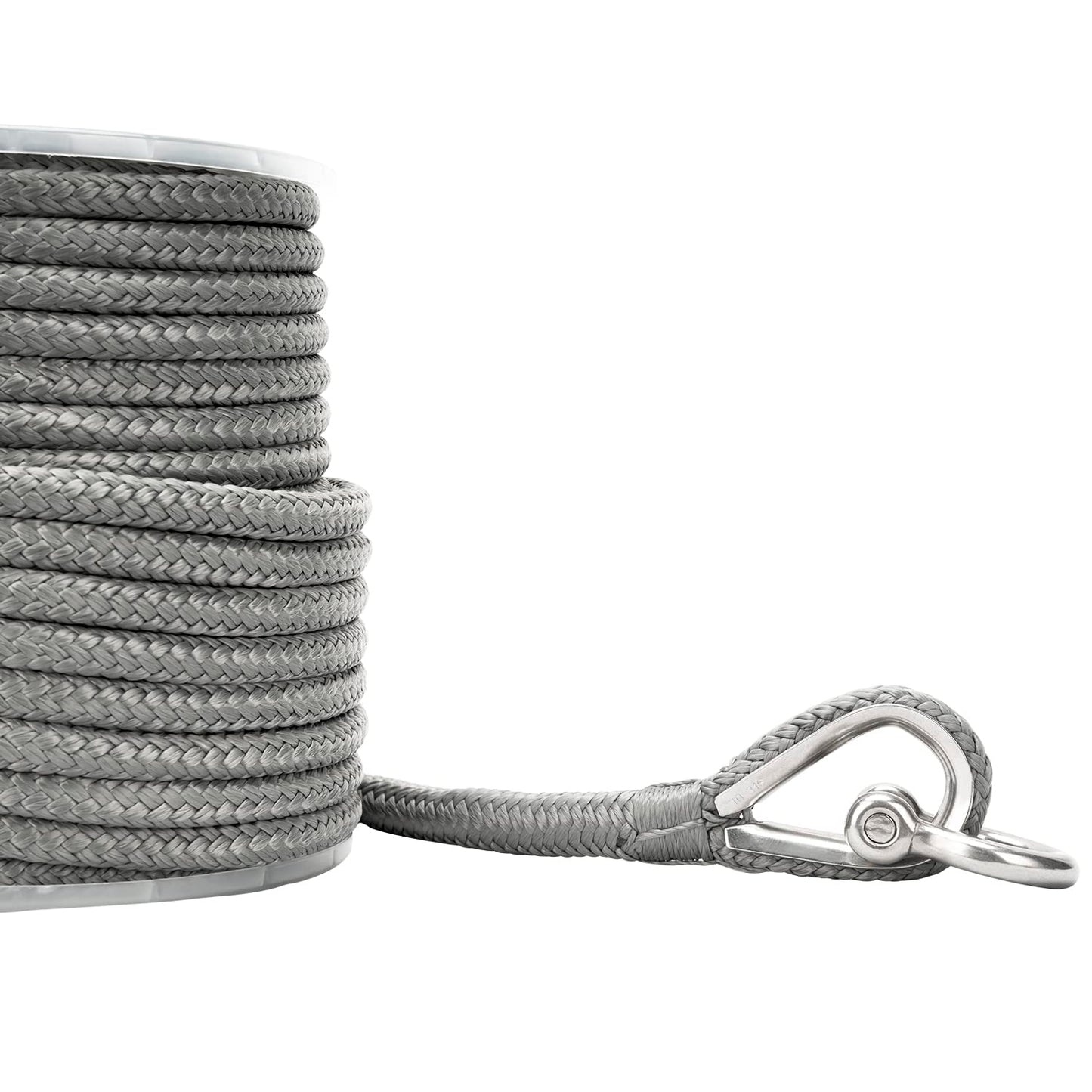 MARINE SYSTEM Made 3/8 Inch 100 FT 150 FT Black Grey Nylon Anchor Line Double Braided Anchor Rope/Line with Thimble (3/8" x 100' Grey Nylon)