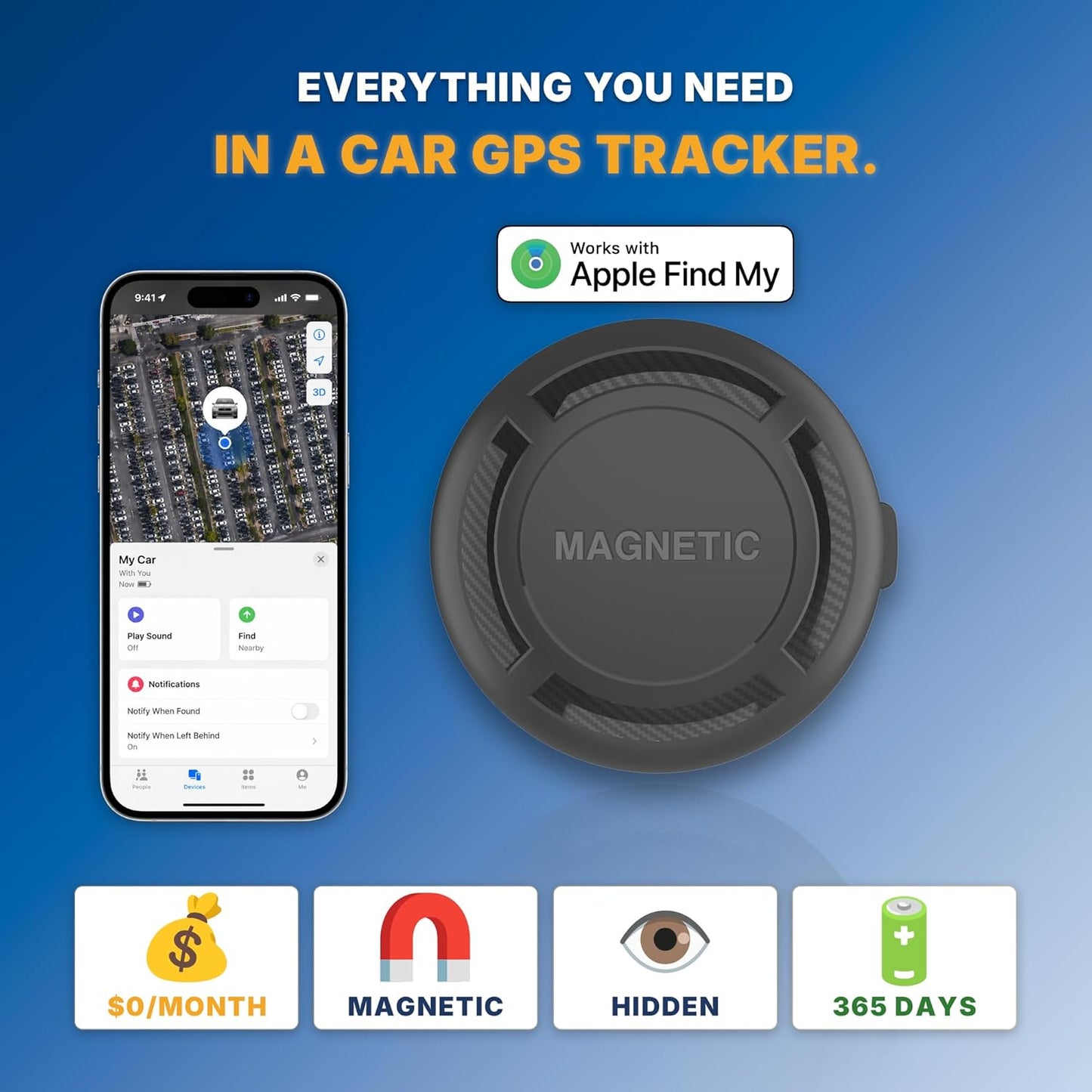 JPBEIDUOYIN IP67, 365 GPS Tracker for Vehicles - Magnetic Mini Car GPS Tracker, No Subscription, Works with Apple Find