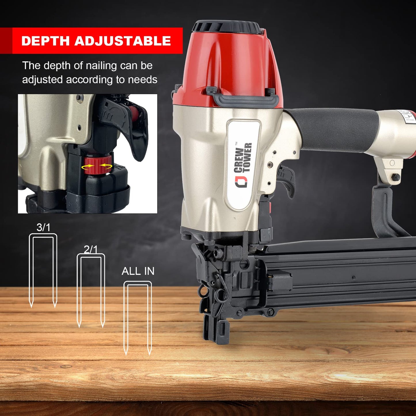 CREWTOWER Pneumatic Stapler, 16 Gauge 7/16-inch Medium Crown Air Staple Gun for Fence Vinyl Siding Furniture Wood Pallets Crate Assembly Cabinets Framework and Structure Construction Finish