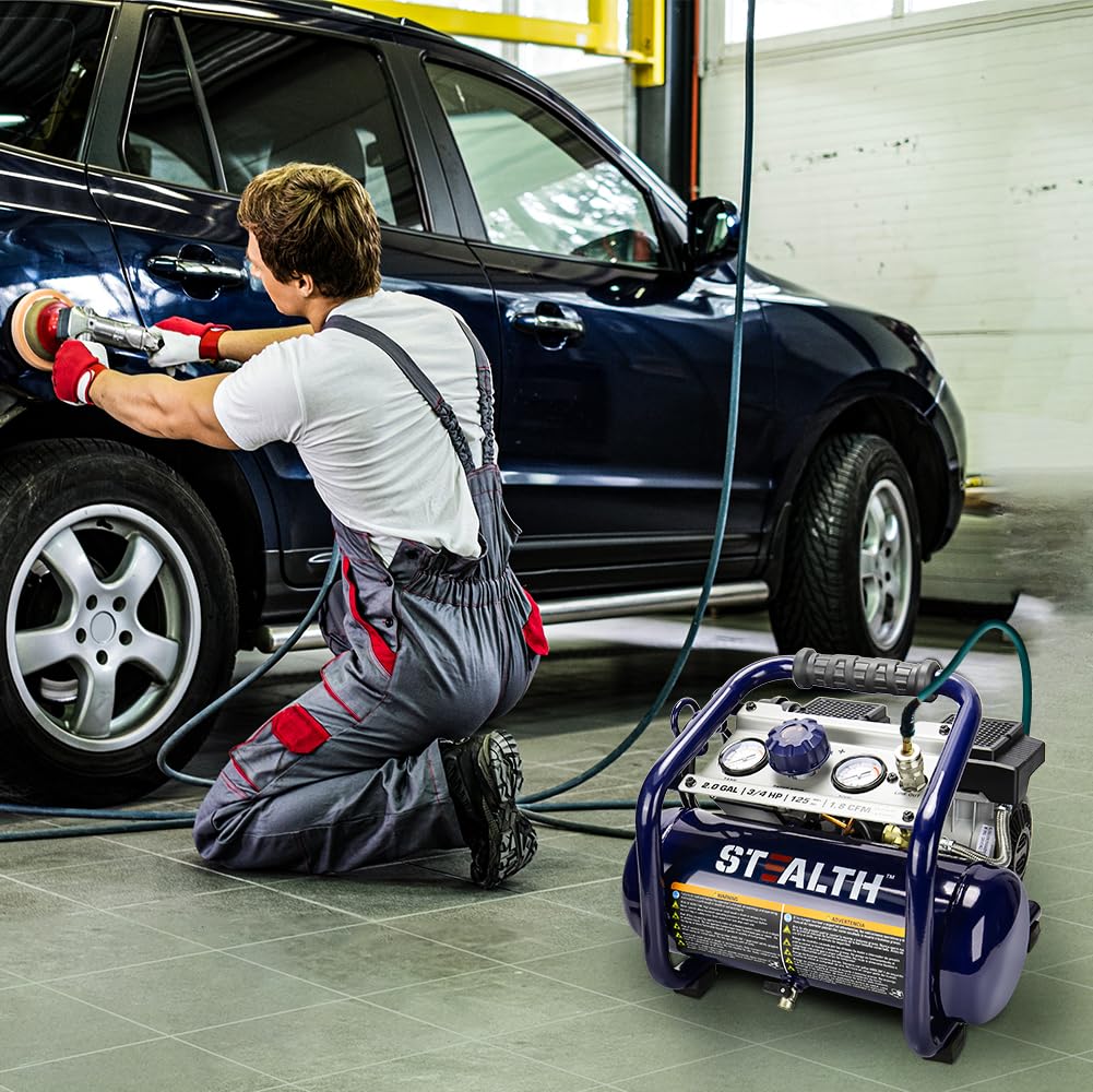 Stealth Air Compressor 2 Gallon, 3/4 HP Oil-Free Compressor, Less than 60dB Ultra Quiet Electric Air Compressor,Max 125 PSI Pressure for Tire Inflation,Nailing,Home DIY Project(SAQ-1234)