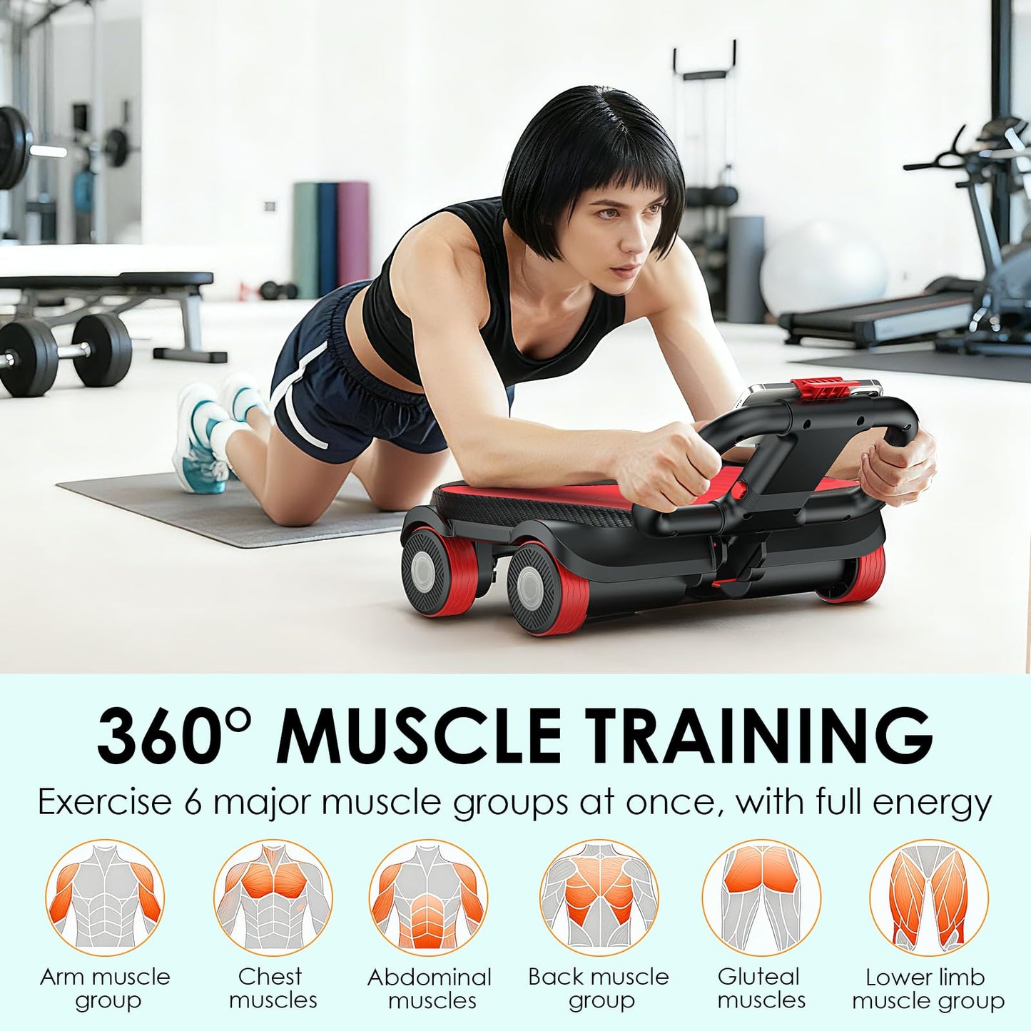 FIAMERMOR 2026 ab roller wheel - 4 wheel elbow support abdominal wheel automatic rebound abdominal fat burning weight loss core training equipment home/gym