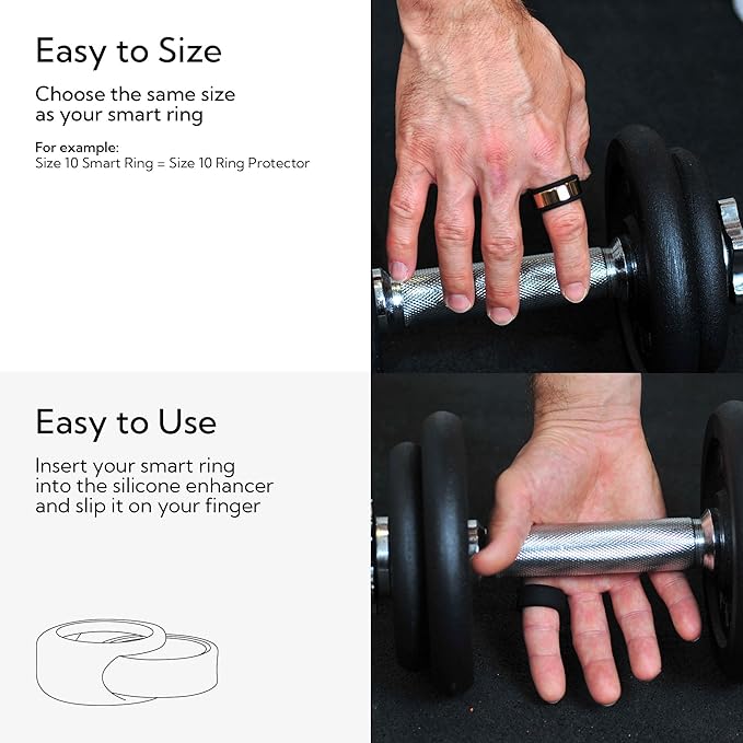 Rinfit Smart Ring Protector - Silicone Ring Enhancer for Active Lifestyle and Gym - StyleFit U.S. Design Patent - Black, Size 8